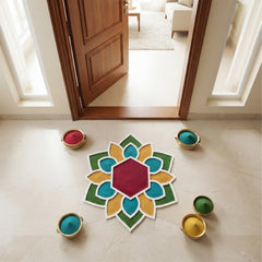 TodFod Wooden MDF Rangoli Floor Decor | 12x12 Inch Hexagon Floral Frame for Festivals & Home Decor