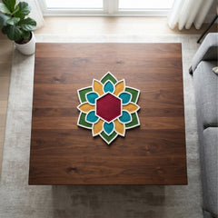 TodFod Wooden MDF Rangoli Floor Decor | 12x12 Inch Hexagon Floral Frame for Festivals & Home Decor