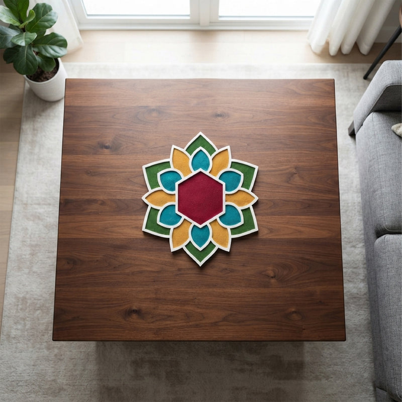 TodFod Wooden MDF Rangoli Floor Decor | 12x12 Inch Hexagon Floral Frame for Festivals & Home Decor