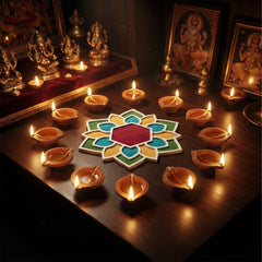 TodFod Wooden MDF Rangoli Floor Decor | 12x12 Inch Hexagon Floral Frame for Festivals & Home Decor