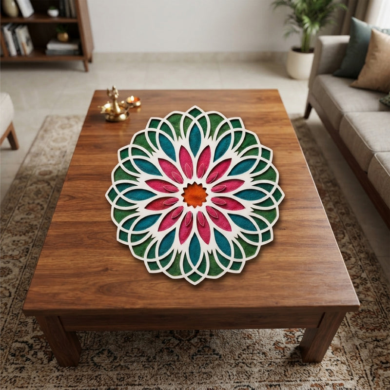 TodFod Wooden MDF Rangoli Floor Decor | 12x12 Inch Floral Mandala Frame for Festivals & Home Decor