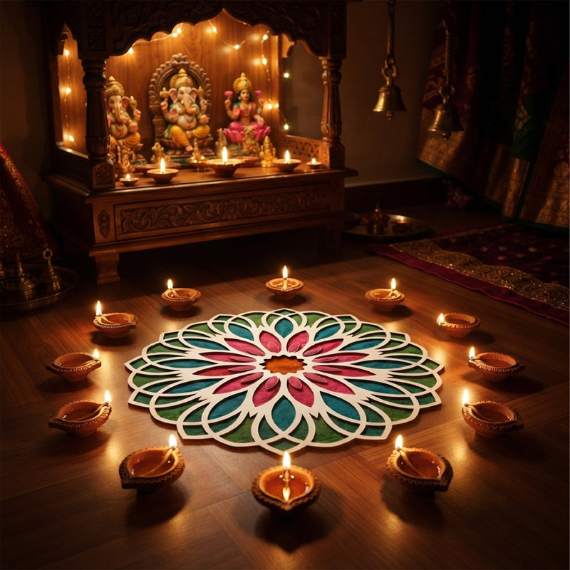 TodFod Wooden MDF Rangoli Floor Decor | 12x12 Inch Floral Mandala Frame for Festivals & Home Decor