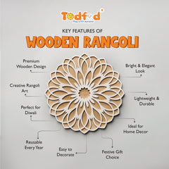 TodFod Wooden MDF Rangoli Floor Decor | 12x12 Inch Floral Mandala Frame for Festivals & Home Decor