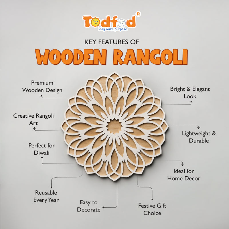 TodFod Wooden MDF Rangoli Floor Decor | 12x12 Inch Floral Mandala Frame for Festivals & Home Decor
