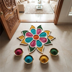 TodFod Wooden MDF Rangoli Floor Decor | 12x12 Inch Mandala Cut-Out Frame for Festivals & Home Decor