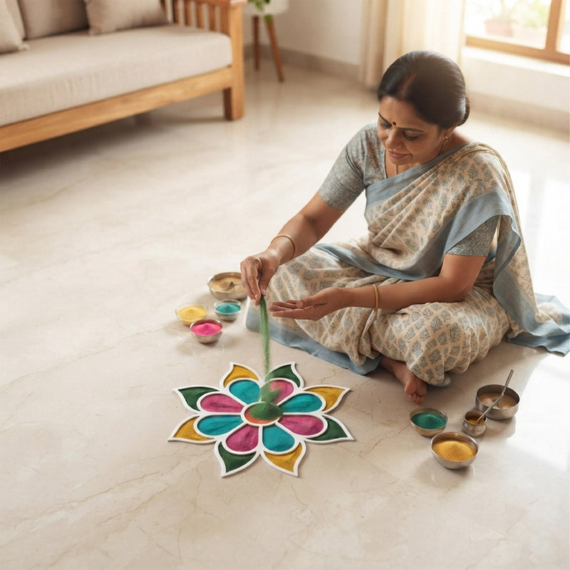 TodFod Wooden MDF Rangoli Floor Decor | 12x12 Inch Mandala Cut-Out Frame for Festivals & Home Decor