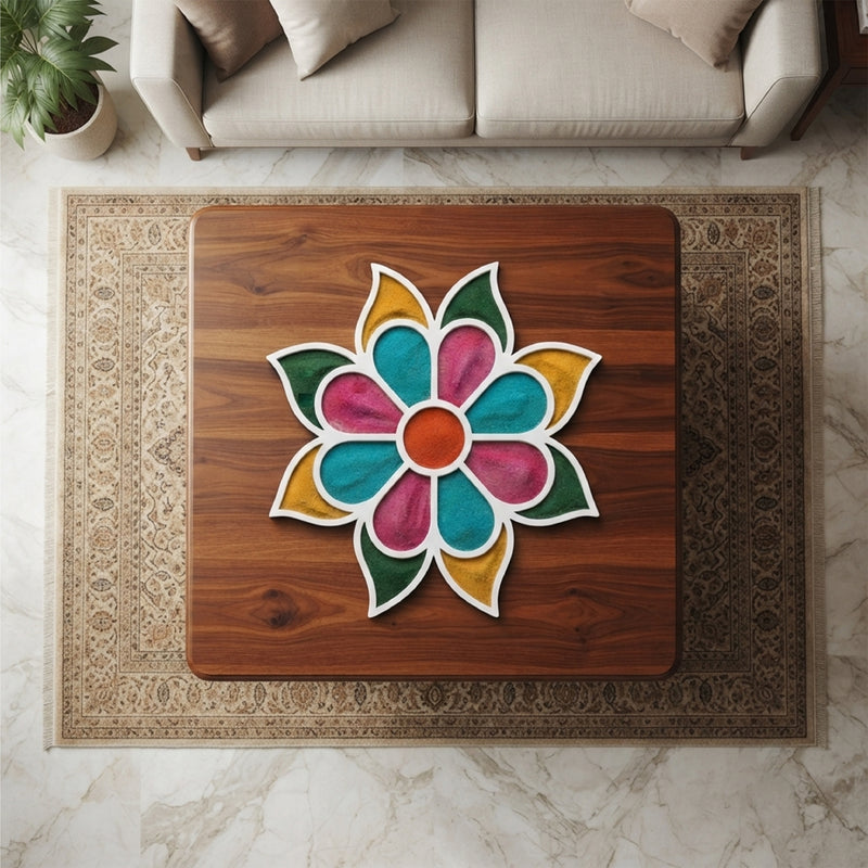 TodFod Wooden MDF Rangoli Floor Decor | 12x12 Inch Mandala Cut-Out Frame for Festivals & Home Decor