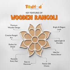 TodFod Wooden MDF Rangoli Floor Decor | 12x12 Inch Mandala Cut-Out Frame for Festivals & Home Decor