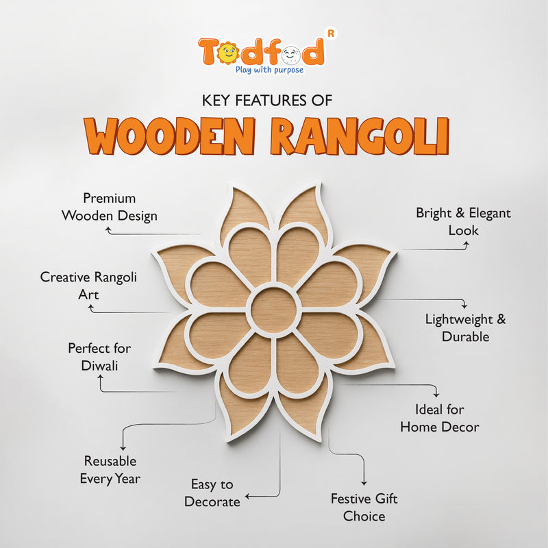TodFod Wooden MDF Rangoli Floor Decor | 12x12 Inch Mandala Cut-Out Frame for Festivals & Home Decor