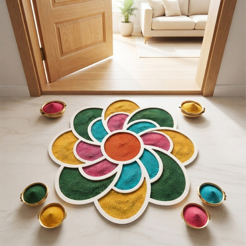 TodFod Wooden MDF Rangoli Floor Decor | 12x12 Inch Mandala Cut-Out Frame for Festivals & Home Decor