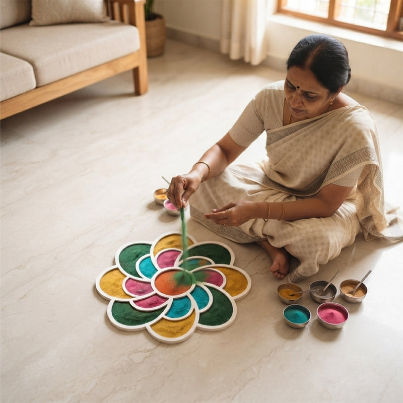 TodFod Wooden MDF Rangoli Floor Decor | 12x12 Inch Mandala Cut-Out Frame for Festivals & Home Decor