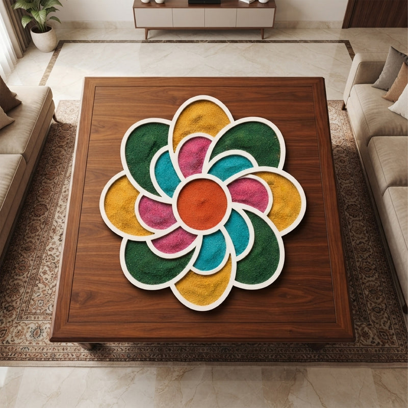 TodFod Wooden MDF Rangoli Floor Decor | 12x12 Inch Mandala Cut-Out Frame for Festivals & Home Decor