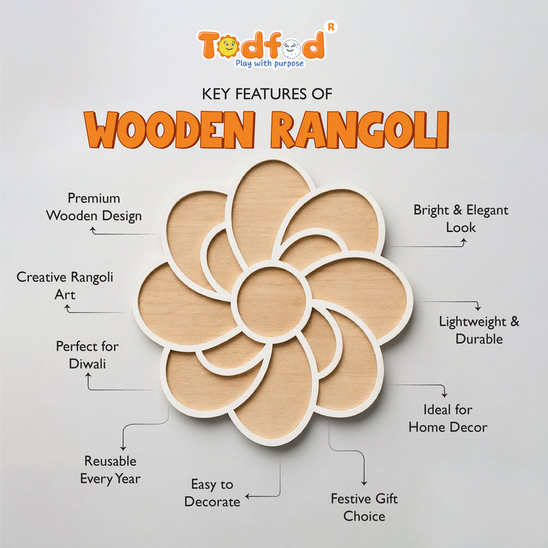 TodFod Wooden MDF Rangoli Floor Decor | 12x12 Inch Mandala Cut-Out Frame for Festivals & Home Decor