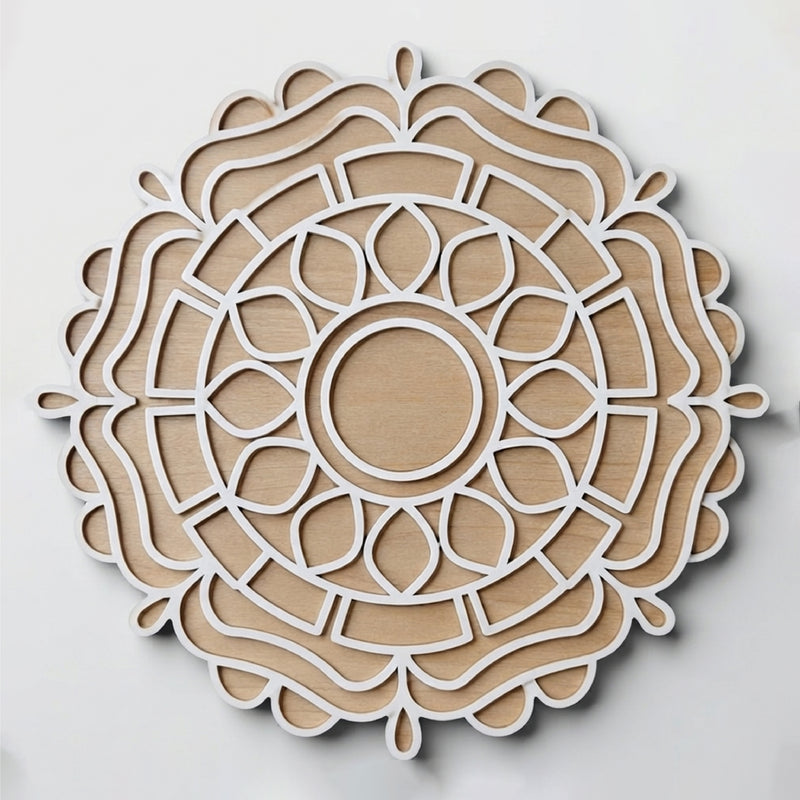 Todfod Wooden Lotus Mandala Rangoli for Floor Decoration Reusable MDF Rangoli for Diwali Home Entrance Pooja Festival Decor 12 Inch