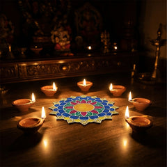 Todfod Wooden Lotus Mandala Rangoli for Floor Decoration Reusable MDF Rangoli for Diwali Home Entrance Pooja Festival Decor 12 Inch