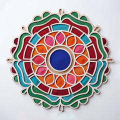 Todfod Wooden Lotus Mandala Rangoli for Floor Decoration Reusable MDF Rangoli for Diwali Home Entrance Pooja Festival Decor 12 Inch