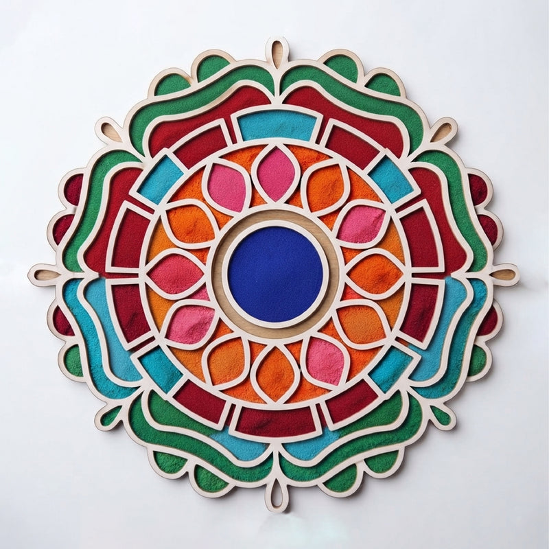 Todfod Wooden Lotus Mandala Rangoli for Floor Decoration Reusable MDF Rangoli for Diwali Home Entrance Pooja Festival Decor 12 Inch
