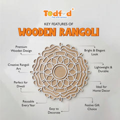 Todfod Wooden Lotus Mandala Rangoli for Floor Decoration Reusable MDF Rangoli for Diwali Home Entrance Pooja Festival Decor 12 Inch