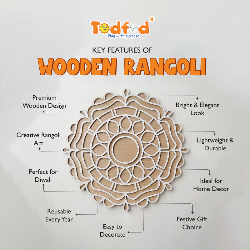 Todfod Wooden Lotus Mandala Rangoli for Floor Decoration Reusable MDF Rangoli for Diwali Home Entrance Pooja Festival Decor 12 Inch