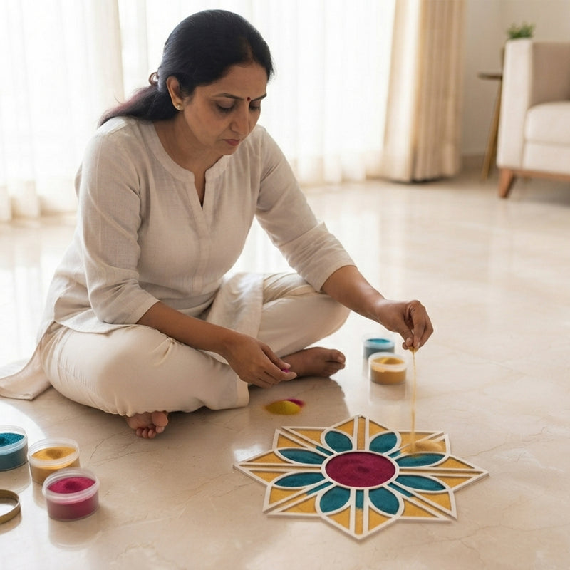 TodFod Wooden MDF Rangoli Floor Decor | 12x12 Inch Mandala Cut-Out Frame for Festivals & Home Decor