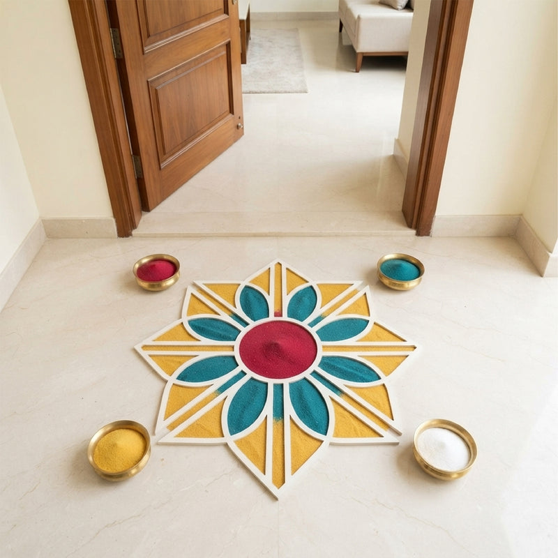 TodFod Wooden MDF Rangoli Floor Decor | 12x12 Inch Mandala Cut-Out Frame for Festivals & Home Decor