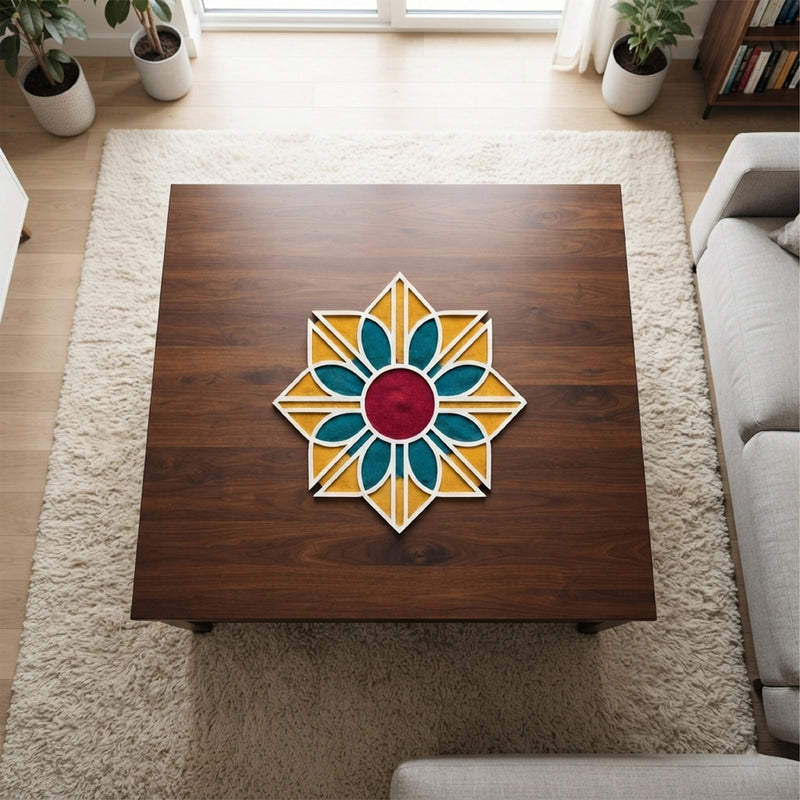 TodFod Wooden MDF Rangoli Floor Decor | 12x12 Inch Mandala Cut-Out Frame for Festivals & Home Decor
