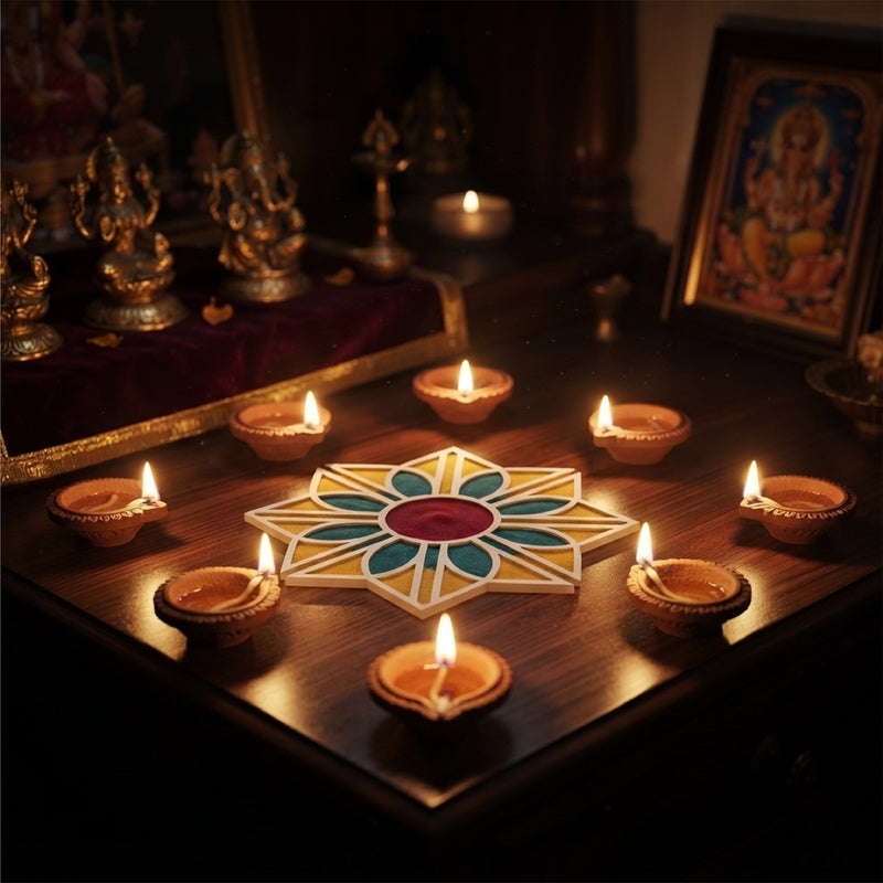 TodFod Wooden MDF Rangoli Floor Decor | 12x12 Inch Mandala Cut-Out Frame for Festivals & Home Decor