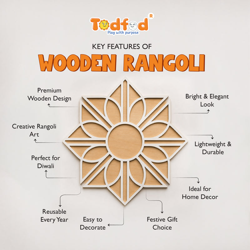 TodFod Wooden MDF Rangoli Floor Decor | 12x12 Inch Mandala Cut-Out Frame for Festivals & Home Decor