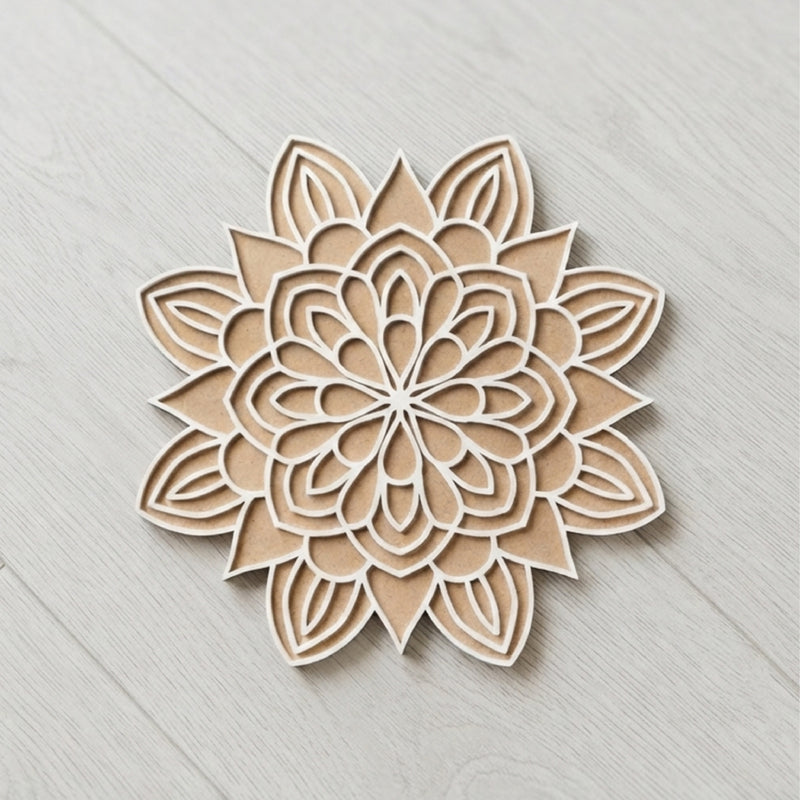 TodFod Wooden MDF Rangoli Floor Decor | 12x12 Inch Mandala Cut-Out Frame for Festivals & Home Decor