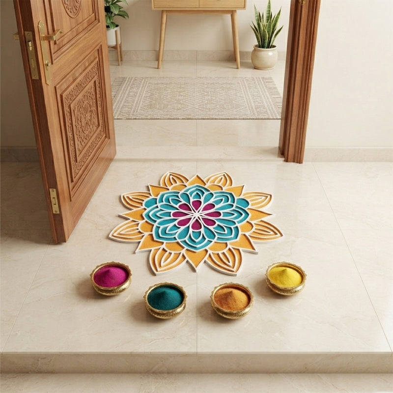 TodFod Wooden MDF Rangoli Floor Decor | 12x12 Inch Mandala Cut-Out Frame for Festivals & Home Decor