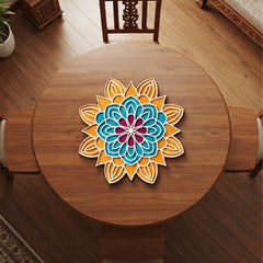 TodFod Wooden MDF Rangoli Floor Decor | 12x12 Inch Mandala Cut-Out Frame for Festivals & Home Decor