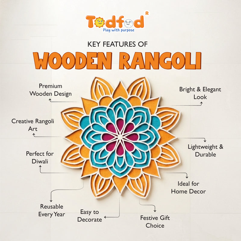 TodFod Wooden MDF Rangoli Floor Decor | 12x12 Inch Mandala Cut-Out Frame for Festivals & Home Decor