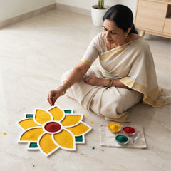 TodFod Wooden MDF Rangoli Floor Decor | 12x12 Inch Mandala Cut-Out Frame for Festivals & Home Decor