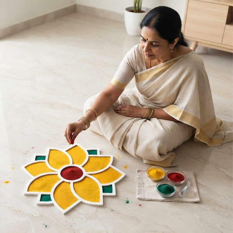 TodFod Wooden MDF Rangoli Floor Decor | 12x12 Inch Mandala Cut-Out Frame for Festivals & Home Decor