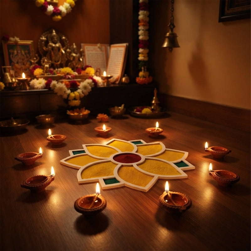TodFod Wooden MDF Rangoli Floor Decor | 12x12 Inch Mandala Cut-Out Frame for Festivals & Home Decor