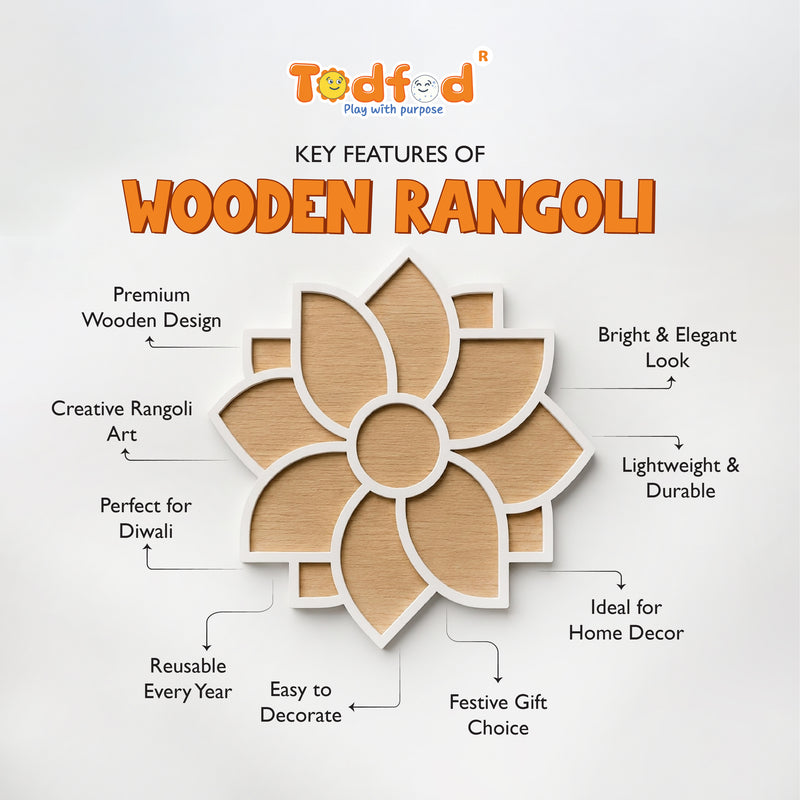 TodFod Wooden MDF Rangoli Floor Decor | 12x12 Inch Mandala Cut-Out Frame for Festivals & Home Decor