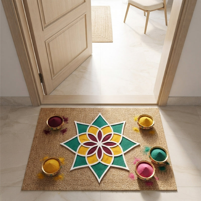 TodFod Wooden MDF Rangoli Floor Decor | 12x12 Inch Mandala Cut-Out Frame for Festivals & Home Decor
