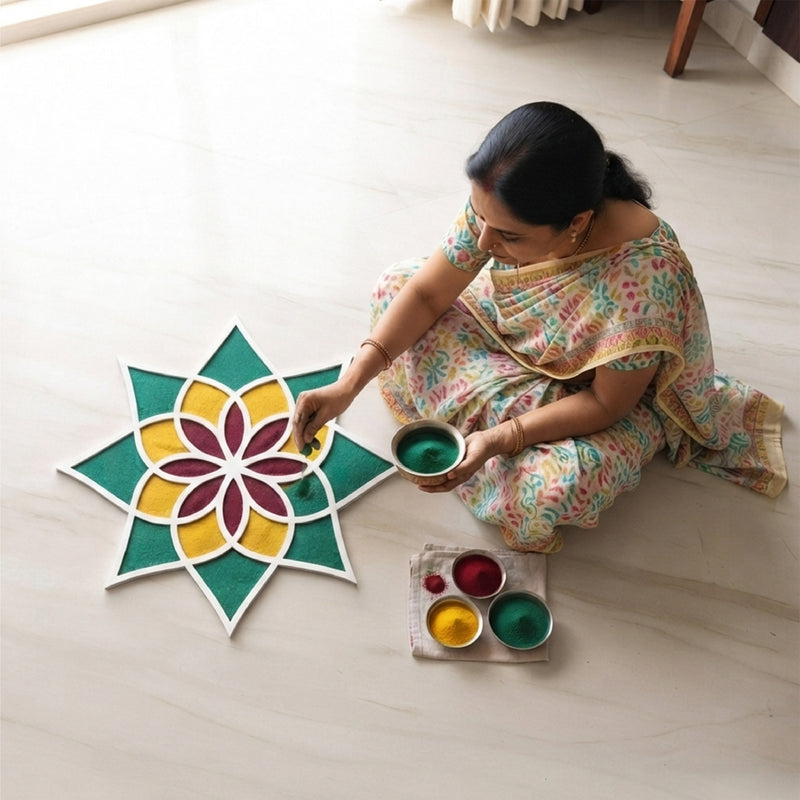 TodFod Wooden MDF Rangoli Floor Decor | 12x12 Inch Mandala Cut-Out Frame for Festivals & Home Decor
