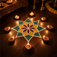 TodFod Wooden MDF Rangoli Floor Decor | 12x12 Inch Mandala Cut-Out Frame for Festivals & Home Decor