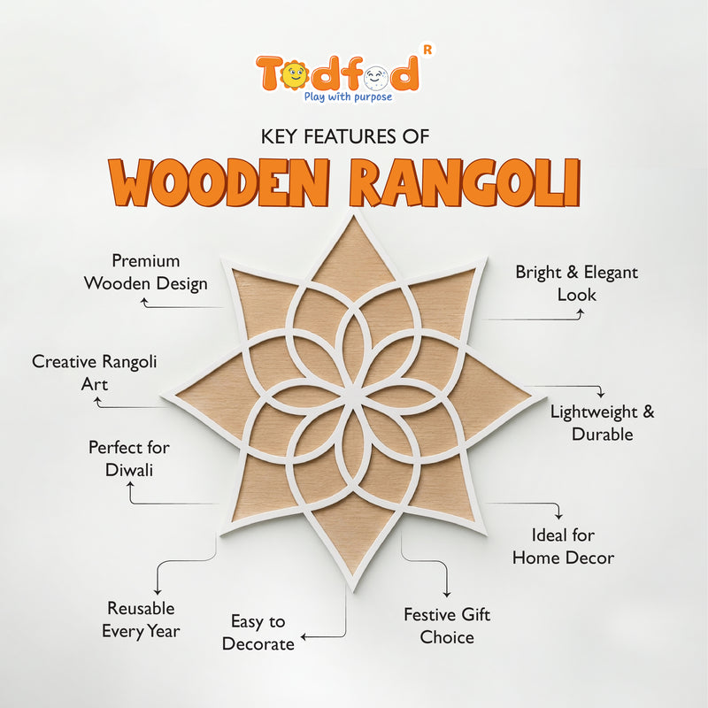 TodFod Wooden MDF Rangoli Floor Decor | 12x12 Inch Mandala Cut-Out Frame for Festivals & Home Decor