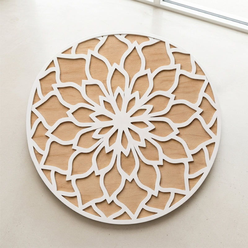 TodFod Wooden MDF Rangoli Floor Decor | 12x12 Inch Mandala Cut-Out Frame for Festivals & Home Decor
