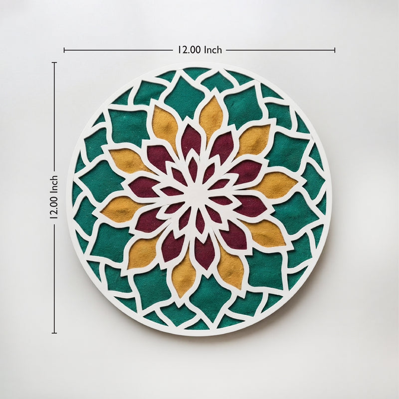 TodFod Wooden MDF Rangoli Floor Decor | 12x12 Inch Mandala Cut-Out Frame for Festivals & Home Decor