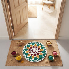 TodFod Wooden MDF Rangoli Floor Decor | 12x12 Inch Mandala Cut-Out Frame for Festivals & Home Decor