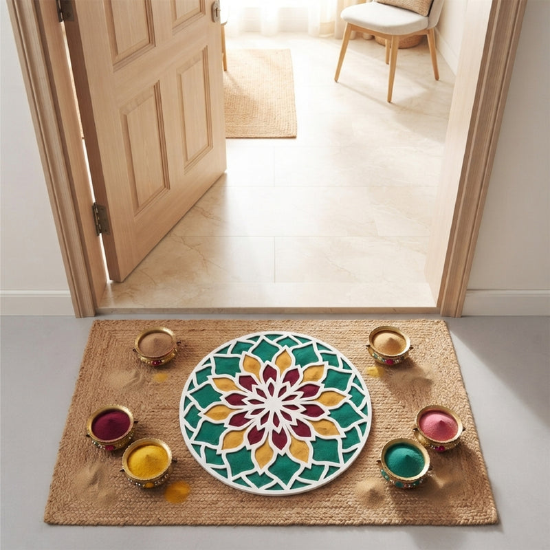 TodFod Wooden MDF Rangoli Floor Decor | 12x12 Inch Mandala Cut-Out Frame for Festivals & Home Decor