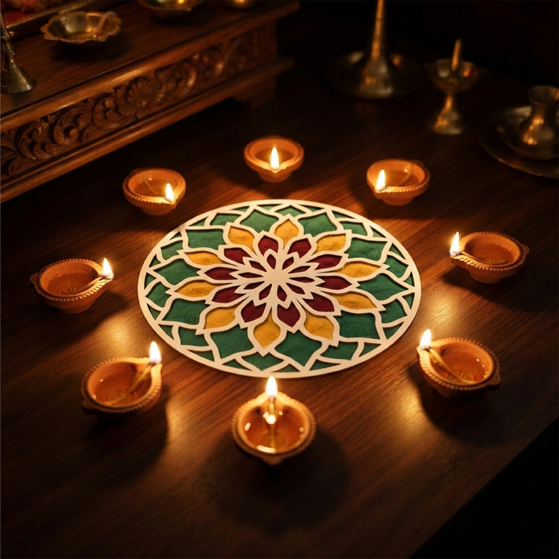 TodFod Wooden MDF Rangoli Floor Decor | 12x12 Inch Mandala Cut-Out Frame for Festivals & Home Decor