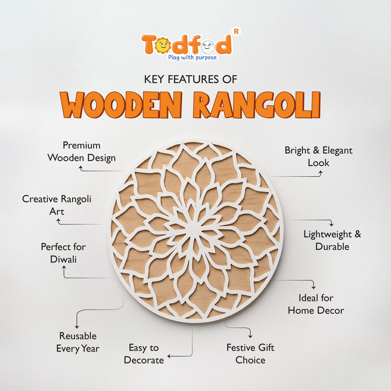 TodFod Wooden MDF Rangoli Floor Decor | 12x12 Inch Mandala Cut-Out Frame for Festivals & Home Decor