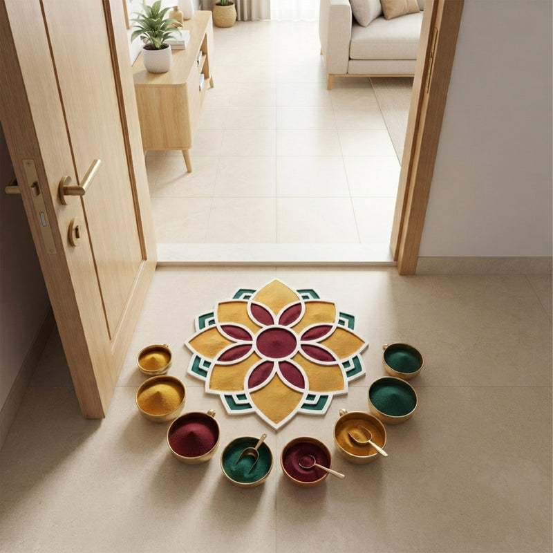 TodFod Wooden MDF Rangoli Floor Decor | 12x12 Inch Mandala Cut-Out Frame for Festivals & Home Decor