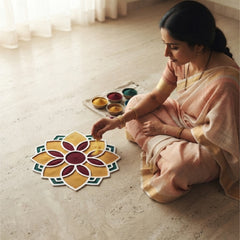 TodFod Wooden MDF Rangoli Floor Decor | 12x12 Inch Mandala Cut-Out Frame for Festivals & Home Decor