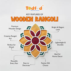 TodFod Wooden MDF Rangoli Floor Decor | 12x12 Inch Mandala Cut-Out Frame for Festivals & Home Decor