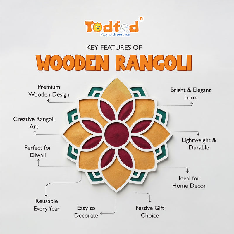 TodFod Wooden MDF Rangoli Floor Decor | 12x12 Inch Mandala Cut-Out Frame for Festivals & Home Decor